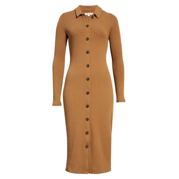 💕MADEWELL💕 Long Sleeve Button-Front Midi Shirtdress ~ Kraft Brown XXS NWT - Picture 10 of 16